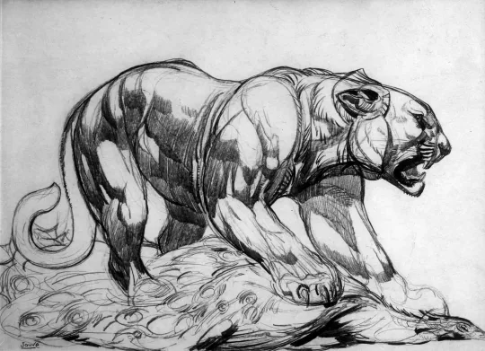Paul JOUVE (1878-1973) - Panthère et sa proie. 1922.
