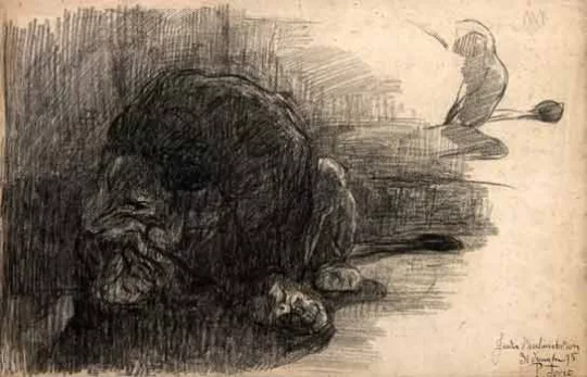Paul JOUVE (1878-1973) - Lion couché, 1895