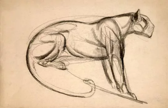 Paul JOUVE (1878-1973) - Panthère assise, guettant sa proie, 1920