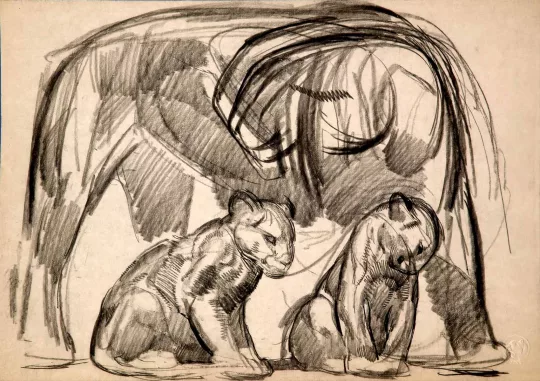 Paul JOUVE (1878-1973) - Panthère et ses petits, 1925