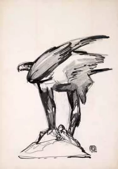 Paul JOUVE (1878-1973) - Aigle sur un rocher, 1910