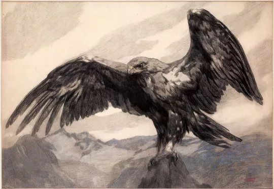 Paul JOUVE (1878-1973) - Aigle prenant son envol.