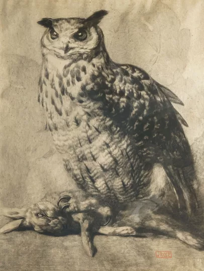 Paul JOUVE (1878-1973) - Grand duc avec sa proie.