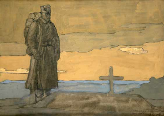 Paul JOUVE (1878-1973) - Serbian soldier before a tomb, at Monastir, 1916