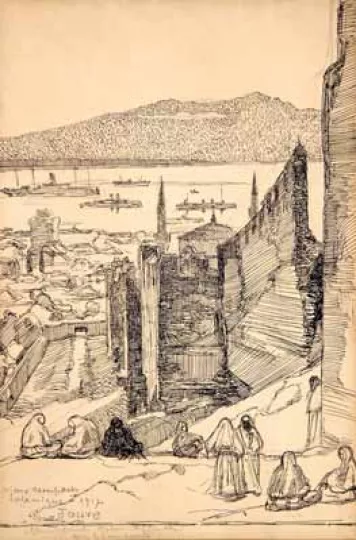 Paul JOUVE (1878-1973) - Les vieux remparts, Salonique, 1917