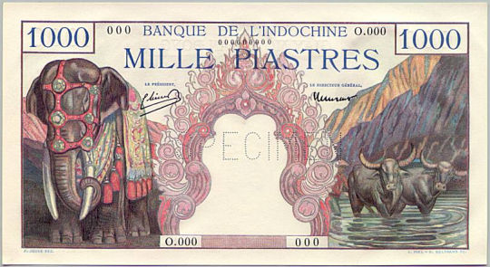 Paul JOUVE (1878-1973) - Billet de 1000 piastres. Recto, 1951