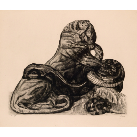 Combat d'un lion et d'un python. 1930.