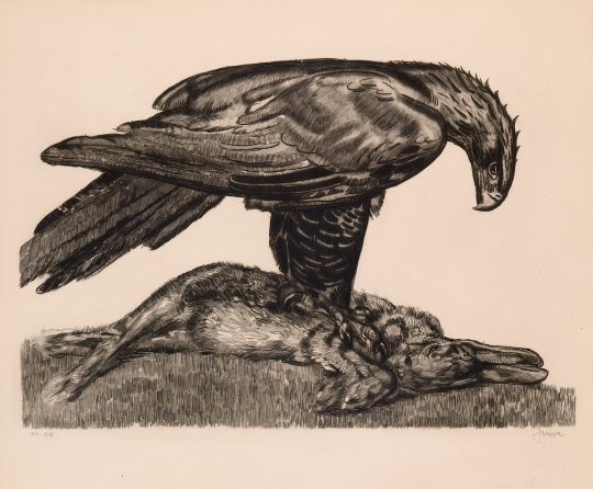 Paul JOUVE (1878-1973) - Aigle enserrant un lièvre. 1930.