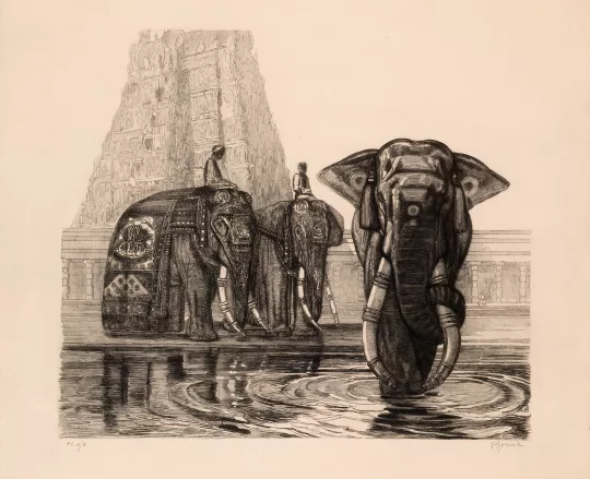 Paul JOUVE (1878-1973) - Éléphants du temple de Madura. 1930.