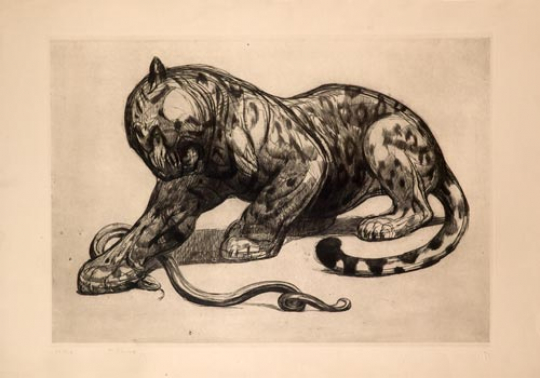 Paul JOUVE (1878-1973) - Jaguar et serpent. 1926.