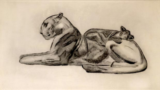Paul JOUVE (1878-1973) - Lioness and her cub.  C1927