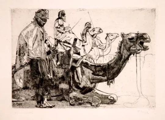 Paul JOUVE (1878-1973) - Touaregs et méharis au repos, 1957.