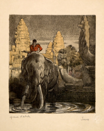 Paul JOUVE (1878-1973) - Éléphant devant Angkor vat