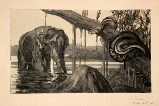 Paul JOUVE (1878-1973) - Éléphant et python