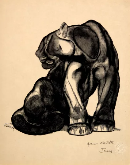 Paul JOUVE (1878-1973) - Jaguar noir assis