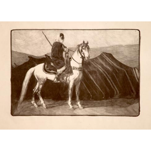 Cavalier arabe devant une tente 1910