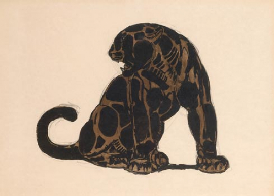 Paul JOUVE (1878-1973) - Jaguar noir assis. C 1930.