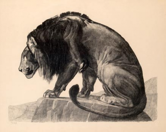 Paul JOUVE (1878-1973) - Lion watching out 1925