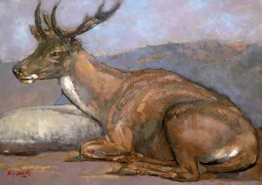 Paul JOUVE (1878-1973) - Cerf couché. Vers 1955.
