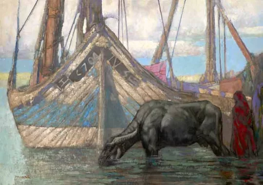 Paul JOUVE (1878-1973) - Buffle sur le Nil. C 1934.