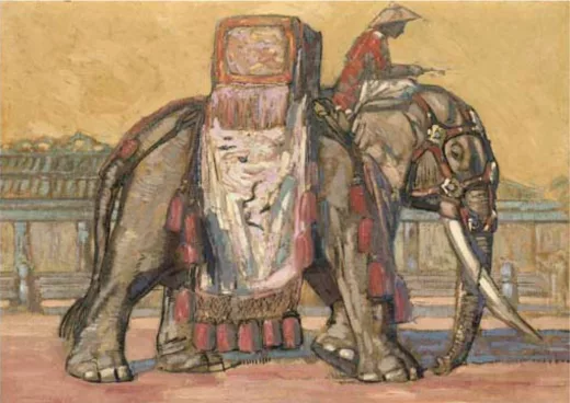 Vente par "Christie's New York" du 29/04/2002 - Éléphant marchant avec howdah, vers 1925. (29/04/2002) (lot n°19)