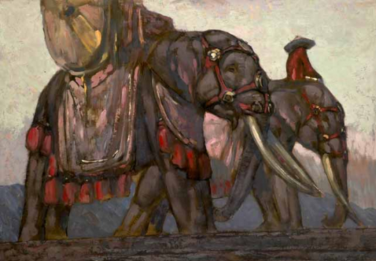 Paul JOUVE (1878-1973) - Éléphants royaux, citadelle de Hué. 1923.