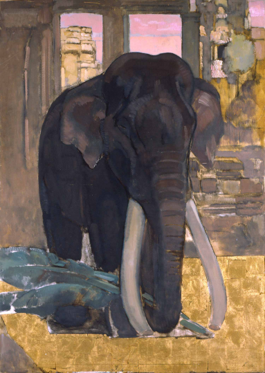 Paul JOUVE (1878-1973) - Elephant in Angkor. C 1925.