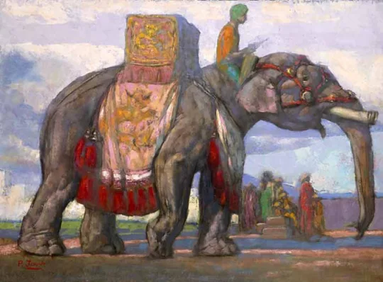 Paul JOUVE (1878-1973) - Éléphant caparaçonné. C 1923.