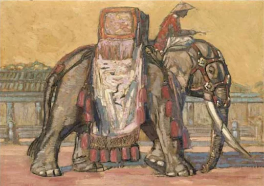 Paul JOUVE (1878-1973) - Éléphant marchant avec howdah, vers 1925.