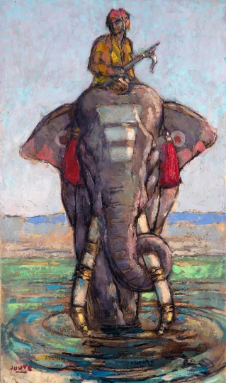 Paul JOUVE (1878-1973) - Éléphant et son cornac, 1923.