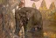 Paul JOUVE (1878-1973) - Éléphant devant le temple d'Angkor. C1923.