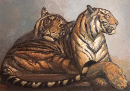 Vente par "Oxio SVV" du 04/04/2021 - Deux tigres couchés. C 1960. (04/04/2021) (lot n°197)