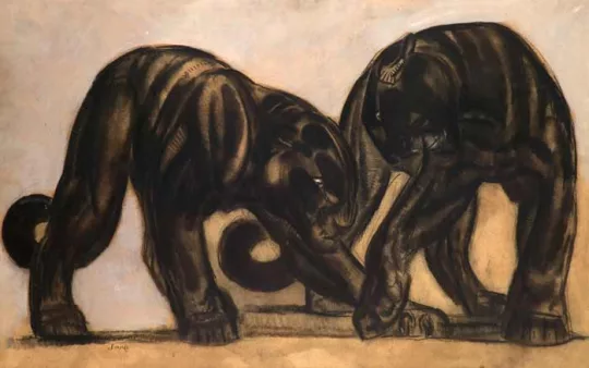 Paul JOUVE (1878-1973) - Jeux de panthères. C 1925.