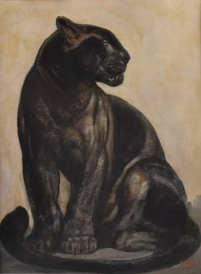 Paul JOUVE (1878-1973) - Panthère noire assise. Vers 1960.