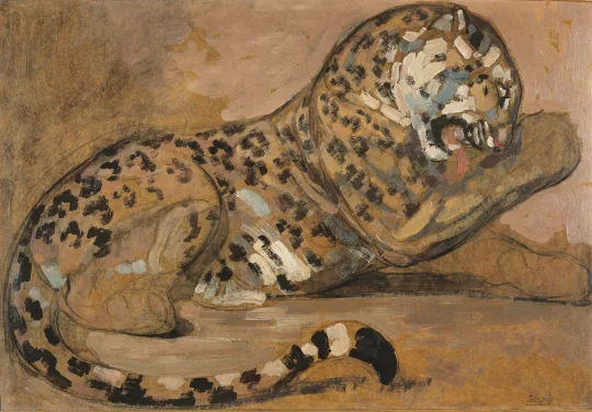 Paul JOUVE (1878-1973) - Panthère couchée se léchant la patte.