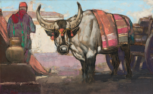 Paul JOUVE (1878-1973) - Buffle macédonien tirant un chariot, C 1917.