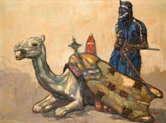 Paul JOUVE (1878-1973) - Méhari baraté et targui debout, C 1932.
