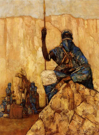Paul JOUVE (1878-1973) - Touareg assis au campement. Vers 1933.