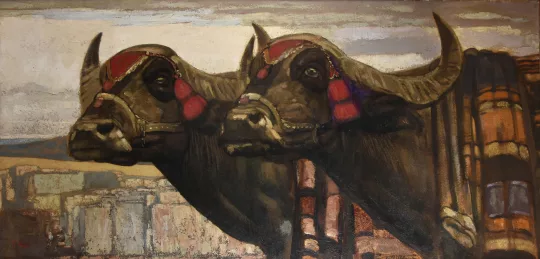 Paul JOUVE (1878-1973) - Attelage de buffles macédoniens. C 1920.