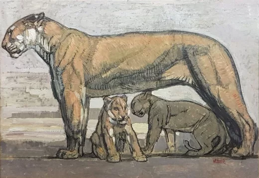 Vente par "Hôtel des Ventes de Nîmes " du 10/03/2018 - lionne et ses lionceaux. 1930. (10/03/2018) (lot n°409)