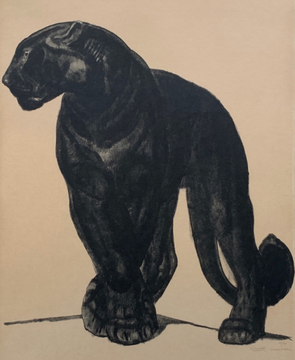 Vente par "Teissier et Sarou SVV" du 21/04/2022 - Panthère noire de face, pattes croisées, 1929. (lot n°38)