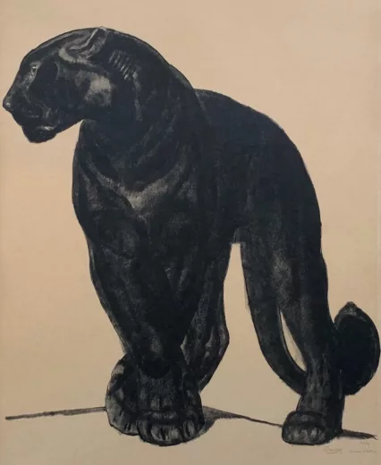 Vente par "Teissier et Sarou SVV" du 21/04/2022 - Panthère noire de face, pattes croisées, 1929. (lot n°38)