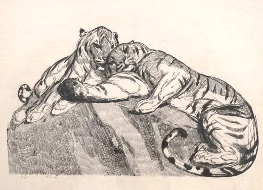 Vente par "Biarritz enchères SVV" du 05/08/2023 - Deux Tigres au repos. 1931. (05/08/2023) (lot n°35)